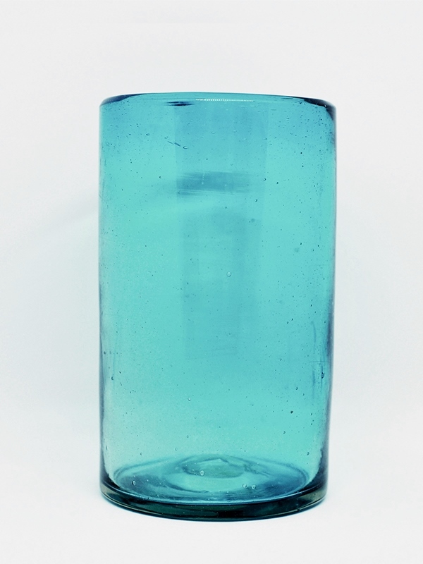 Vasos de Vidrio Soplado / Juego de 6 vasos grandes color azul aqua / Éstos artesanales vasos le darán un toque clásico a su bebida favorita.